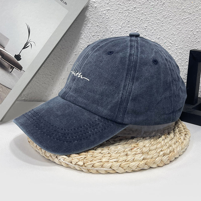 Boné de basebol em poliéster de ganga com lavagem a água, estilo vintage de rua, com impressão de fé, para homem, mulher-1A