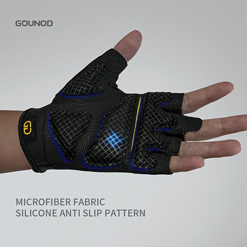 1Pair GOUNOD Luvas de halterofilismo respiráveis e antideslizantes para meio dedo, pretas, duráveis, proteção para o exercício físico de ciclismo de mão, poliéster (fibra de poliéster), tecido de malha-2T