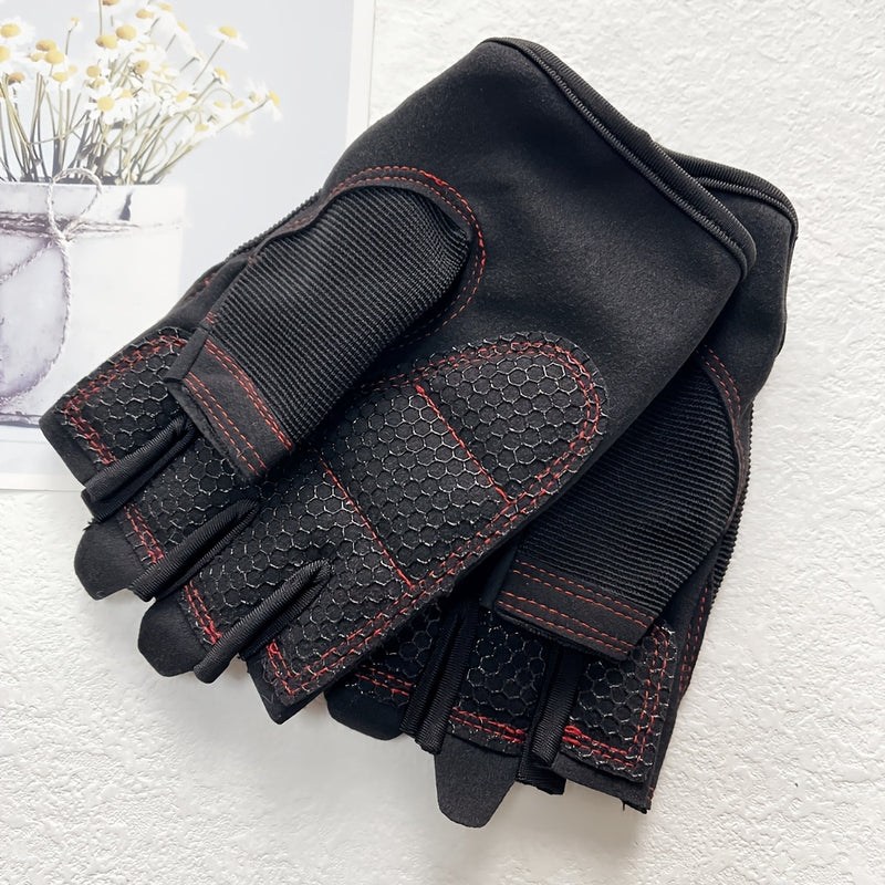 1 par de luvas de treino de fitness unissexo de meio dedo - Design acolchoado antiderrapante respirável, fecho de gancho e laço, ajuste ergonómico para levantamento de pesos, exercícios de ginásio e desportos ao ar livre-2T
