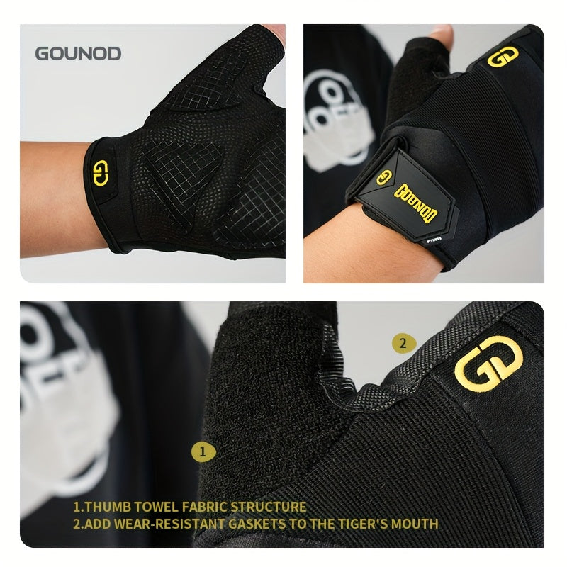 1Pair GOUNOD Luvas de halterofilismo respiráveis e antideslizantes para meio dedo, pretas, duráveis, proteção para o exercício físico de ciclismo de mão, poliéster (fibra de poliéster), tecido de malha-2T
