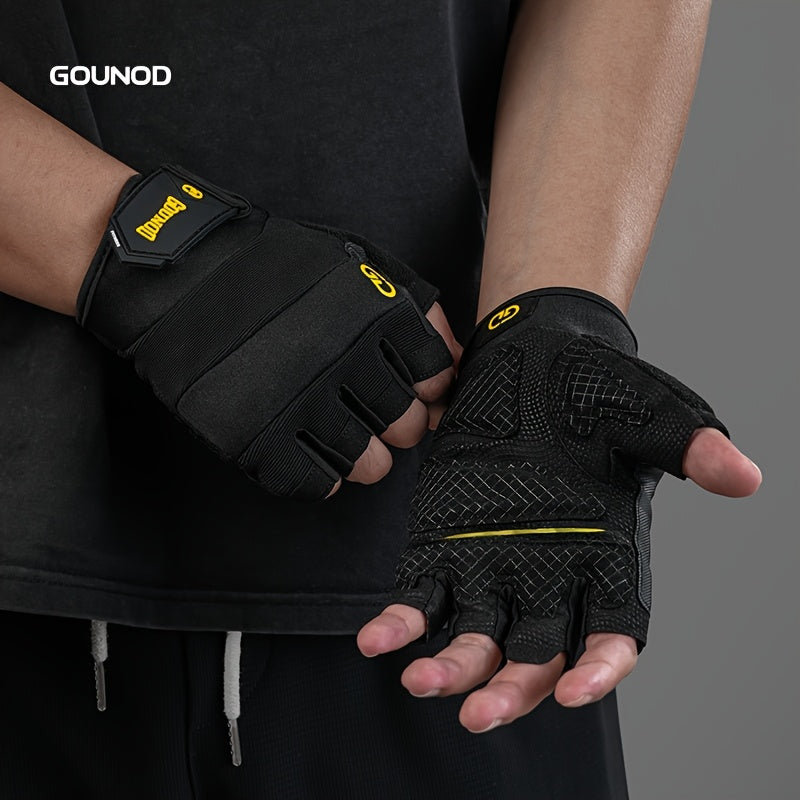 1Pair GOUNOD Luvas de halterofilismo respiráveis e antideslizantes para meio dedo, pretas, duráveis, proteção para o exercício físico de ciclismo de mão, poliéster (fibra de poliéster), tecido de malha-2T
