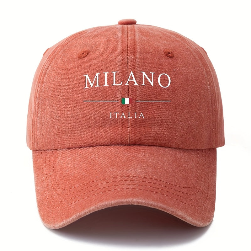 Boné de basebol MILANO ITALIA - Tamanho ajustável, impressão elegante "MILANO ITALIA" com desenho da bandeira italiana, leve e com proteção solar, chapéu casual, de exterior e de festa, chapéu casual de exterior | 1A