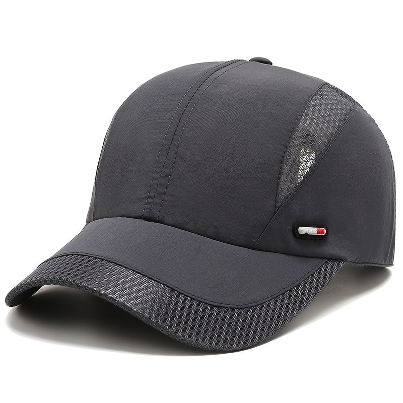 Boné de basebol de alta qualidade, leve e de secagem rápida, para homem, com costas de malha respirável, proteção solar de aba grande para desportos ao ar livre - Chapéu de cor sólida casual primavera verão-1A