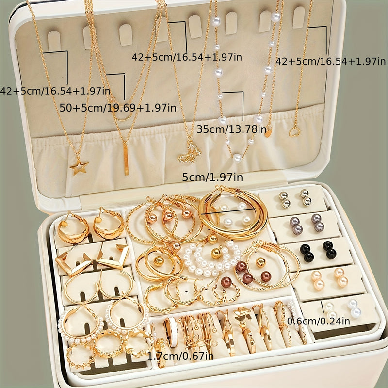 Conjunto elegante de jóias 86pcs para mulheres - Estilo vintage e sexy com brincos, colares em camadas, anéis - Perfeito para uso diário e presentes, postes de aço inoxidável, material de liga-2T