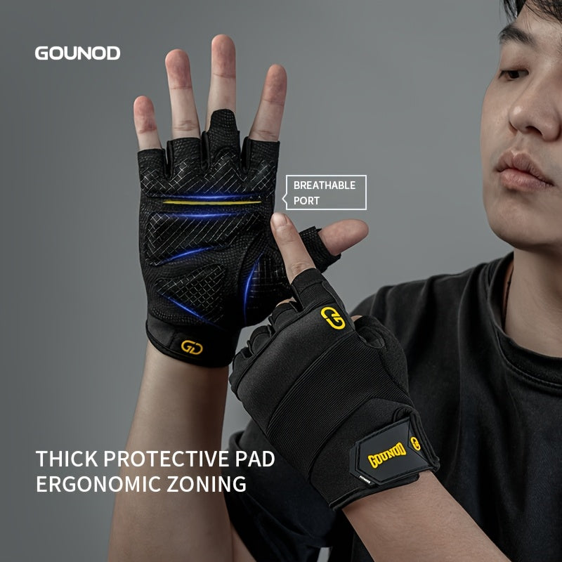 1Pair GOUNOD Luvas de halterofilismo respiráveis e antideslizantes para meio dedo, pretas, duráveis, proteção para o exercício físico de ciclismo de mão, poliéster (fibra de poliéster), tecido de malha-2T