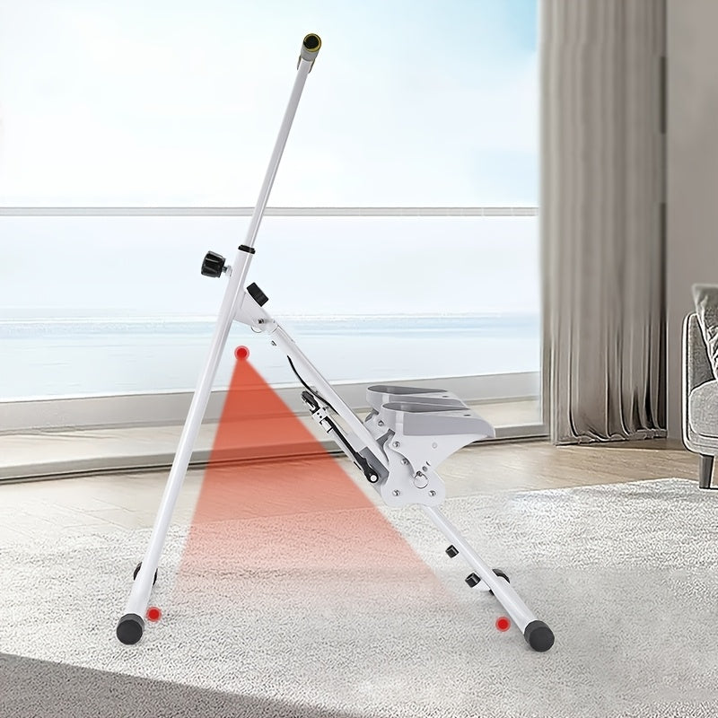 Máquina de subir escadas e de corrida com ângulo ajustável tudo-em-um - Equipamento de ginásio doméstico dobrável com controlo manual, construção em ferro durável, branco - Design que poupa espaço para treino de fit-2T