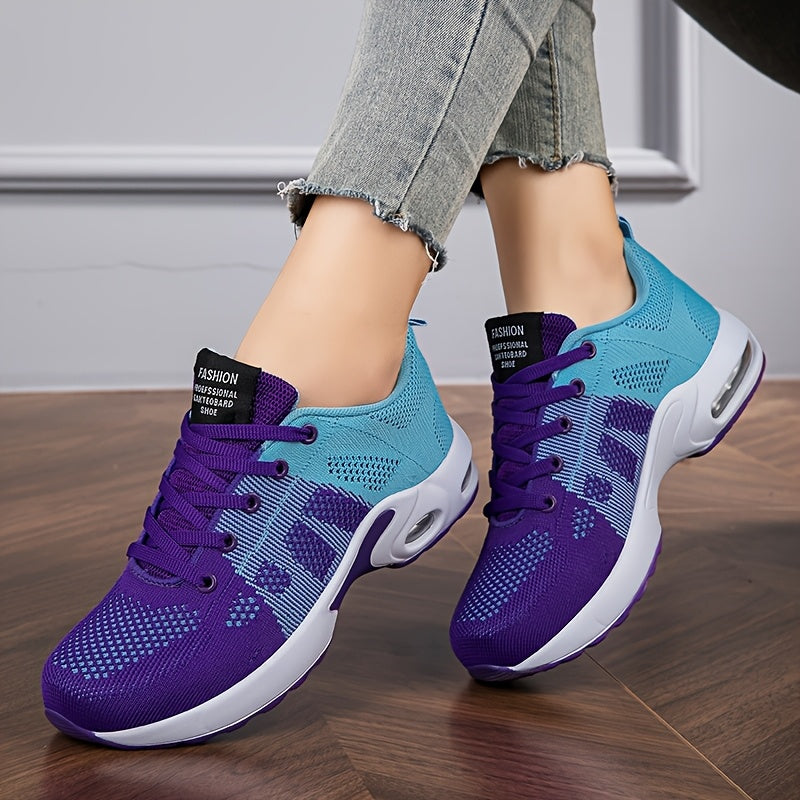 Ténis de corrida com almofada de ar para mulher - parte superior em malha respirável, sola leve e antiderrapante, calçado desportivo confortável para todas as estações em rosa e cinzento - 2T