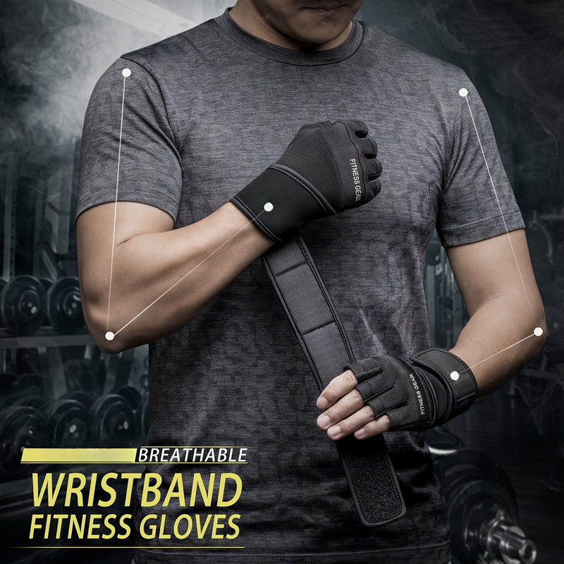 1 par de luvas de fitness com apoio para o pulso, adequadas para treino, fitness, pendurar, puxar para cima, levantar, puxar para cima, meio dedo, respiráveis e confortáveis, adequadas para homens e mulheres-2T