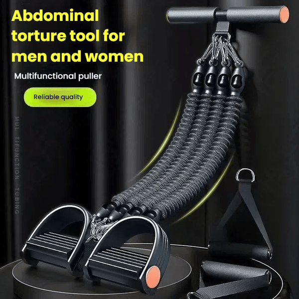Conjunto multifuncional de puxadores de pés, várias opções de força, preto e roxo, corda de tração de quatro fios espessos com pega de pedal, treino de pernas para uso doméstico, treino de músculos abdominais-2T