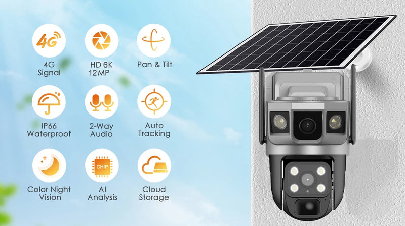 6K 12MP Solar Camera 4G SIM Card WiFi Smart Home Security Protection Outdoor IP -1A
