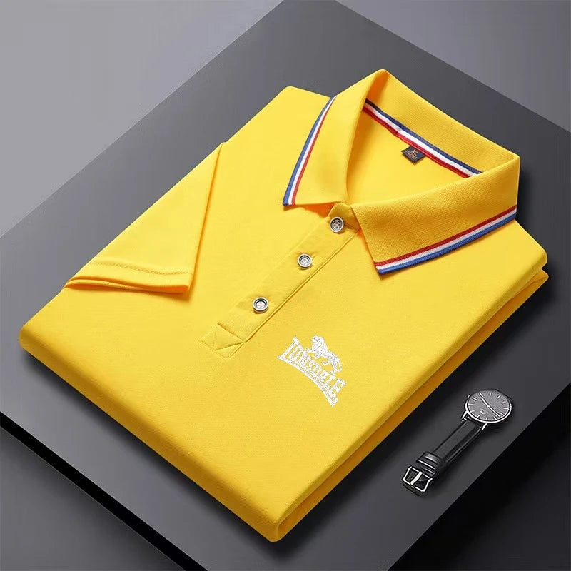Camisa polo de cor sólida Camisa gola polo e meia manga Top verão Casual -  1A