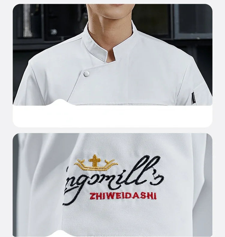 Jaqueta de cozinheiro unissex de manga curta Colete de cozinheiro de cozinha Camisa de uniforme de garçom de restaurante-1A