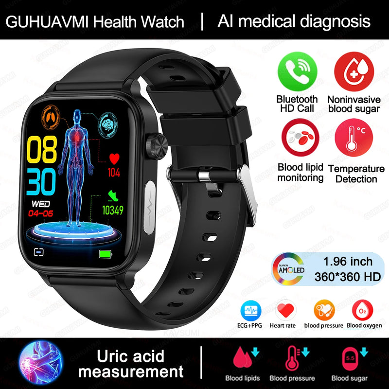 Smart Smartwatch Medical Grade ECG + PPG Açúcar no Sangue Lipídios, Ácido Úrico Saúde Menstrual - 1A
