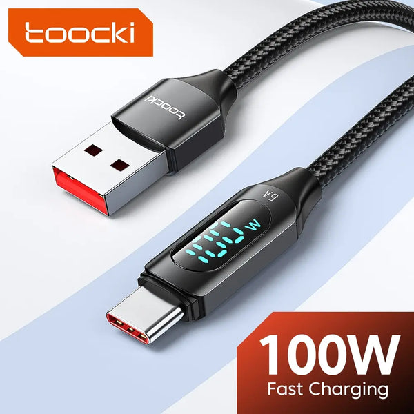 Toocki 100W Cabo USB tipo C para Huawei Honor Xiaomi Samsung Super Charge Carregamento rápido Cabo de dados do carregador USB C Cabo de fio 1m 2m-1A