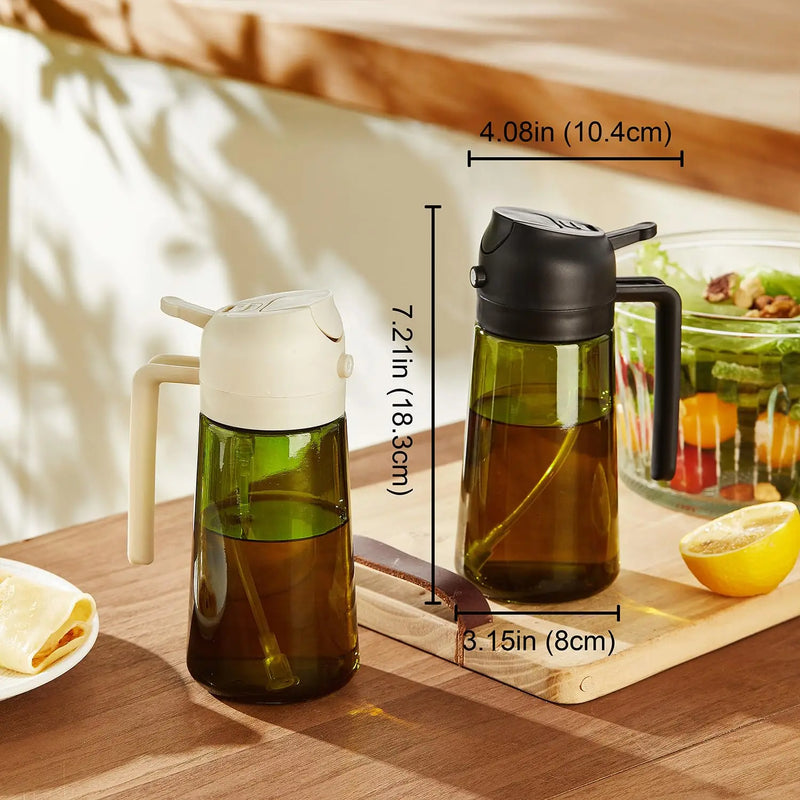 16oz/470ml Pulverizador de óleo escuro com bloqueio de luz para cozinhar Garrafa dispensadora de azeite 2 em 1 para cozinha Garrafa de óleo de vidro para fritadeira de ar-1A