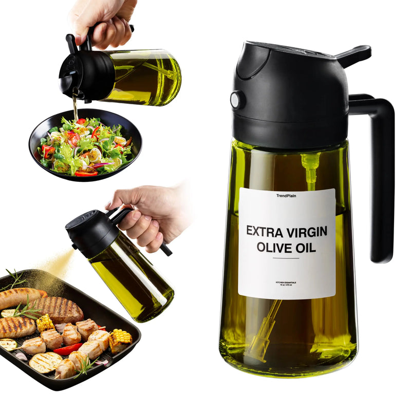 16oz/470ml Pulverizador de óleo escuro com bloqueio de luz para cozinhar Garrafa dispensadora de azeite 2 em 1 para cozinha Garrafa de óleo de vidro para fritadeira de ar-1A