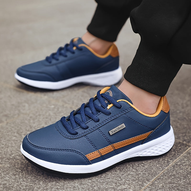 Ténis de renda com riscas para homem, sapatos casuais de caminhada ao ar livre 2T