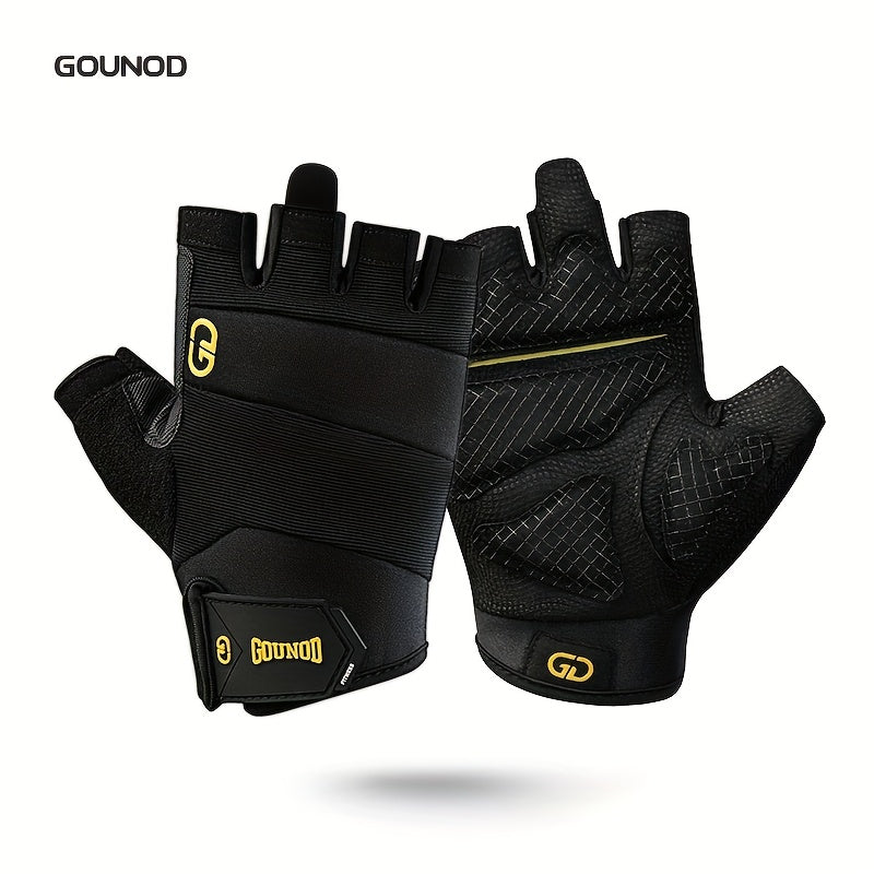 1Pair GOUNOD Luvas de halterofilismo respiráveis e antideslizantes para meio dedo, pretas, duráveis, proteção para o exercício físico de ciclismo de mão, poliéster (fibra de poliéster), tecido de malha-2T